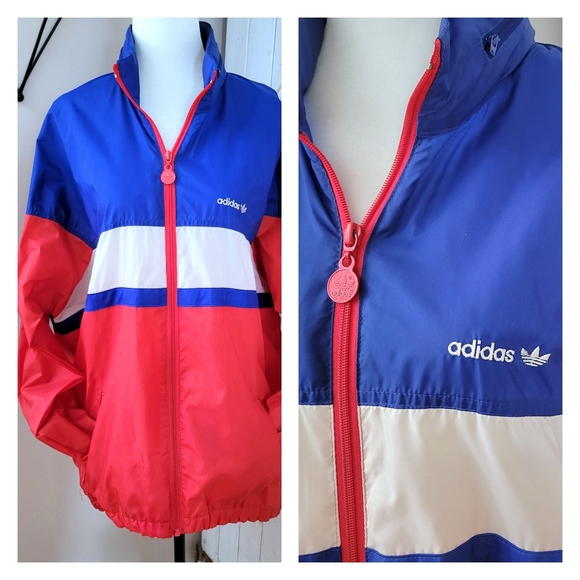 adidas Other - ADIDAS | 90's RETRO WINDBREAKER HOOD RED BLUE WHITE